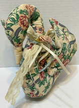 Vintage Handmade Fabric Floral Plush Stuffed Swan Lace Roses Ribbons 8 x 7 Inche - £11.65 GBP