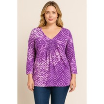 Caribbean Joe Purple Tie Dye V-Neck Top 2X Woman Stretch Knit 3/4 Sleeve - $19.99