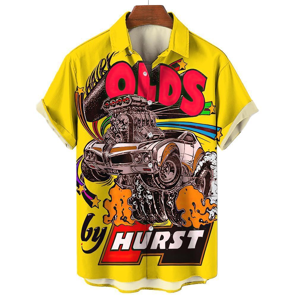 Oldsmobile by Hurst drag racing cartoon funny yellow shirt for men - $29.00