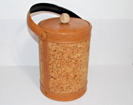 Vintage Cork Ice Bucket 1970&#39;s Wood Knob MCM Style Decor - £17.45 GBP
