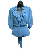 Bandolino Womens Shirt Size 8 BlueCream Sheer Wrap Around Cross Over 3/4 Sleeve - £18.76 GBP