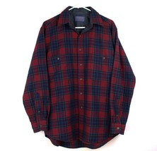 Vtg PENDLETON Wool Flannel Plaid Shirt Men&#39;s Medium Button Up Long Sleeve Red - £25.50 GBP