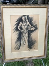 Paul Wood Original 1950s Modern Vintage *Harem Girl* Signed Charcoal Drawing - £639.36 GBP