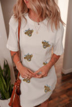 White Cute Heifer Patched Crewneck Shift T Shirt Dress - $16.23