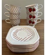 MIKASA Lot of 6 Tea Cups &amp; Saucers Vintage Fresh Fruit DP 002 STRAWBERRI... - £67.60 GBP