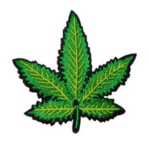 Marijuana Leaf Iron On Patch 2.5&quot; Cannabis Pot Weed Hippie Embroidered Applique - £3.91 GBP