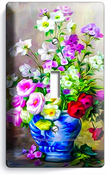 BLUE VASE VIBRANT WILD FLOWERS PAINTING SINGLE LIGHT SWITCH PLATE ROOM ART DECOR