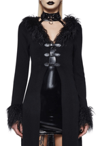 NWT Dollskill Goth Black Maxi Off Day Knot Cardigan Faux Fur Sz S - $48.38