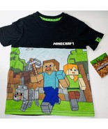 Minecraft TShirt Steve Alex Wolf Dog MOJANG Tee Boys Size 4/5 Small Gree... - £4.71 GBP