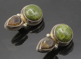 925 Sterling Silver - Vintage Jasper &amp; Smoky Topaz Non Pierce Earrings - EG8043 - £51.03 GBP