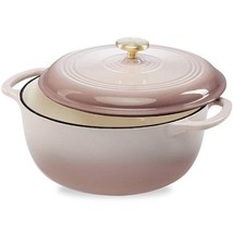 6 Quart Large Pink Beige Off-White Enamel Cast-Iron Dutch Oven Kitchen C... - $143.49