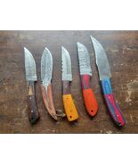 Lot of 5 Fixed Blade Skinning Fishing Camping Knife Damascus Steel - $49.49