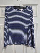 Liz Claiborne Lizwear Womens Long Sleeve Blouse Blue White Stripe Small - $17.03
