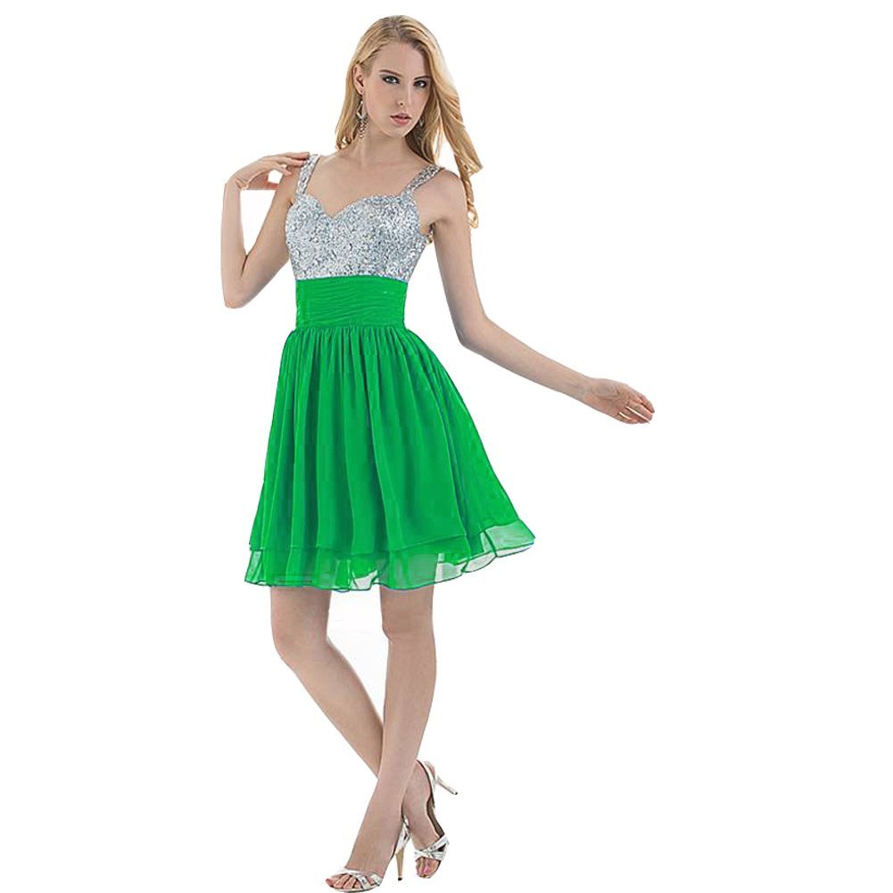 Kivary Women's Short Sequined Chiffon Prom Homecoming Dresses Green US 12