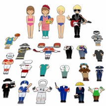 56 Pcs Magnetic Dress-Up Pretend Play Doll Set With 21 Occupations Jobs, Perfect - £26.88 GBP