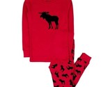 Leveret Kids 2 Piece Long Sleeve Pajamas Pants Shirt Red Black Moose Size 8 - $14.84