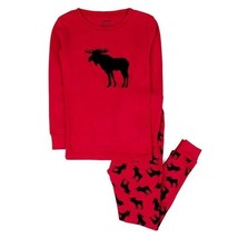 Leveret Kids 2 Piece Long Sleeve Pajamas Pants Shirt Red Black Moose Size 8 - £11.66 GBP