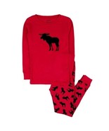 Leveret Kids 2 Piece Long Sleeve Pajamas Pants Shirt Red Black Moose Size 8 - £11.67 GBP