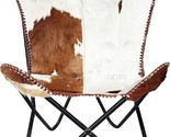 Leather Butterfly Chair For Living Room For Adults Cow Print/Cowhide Wes... - $277.99