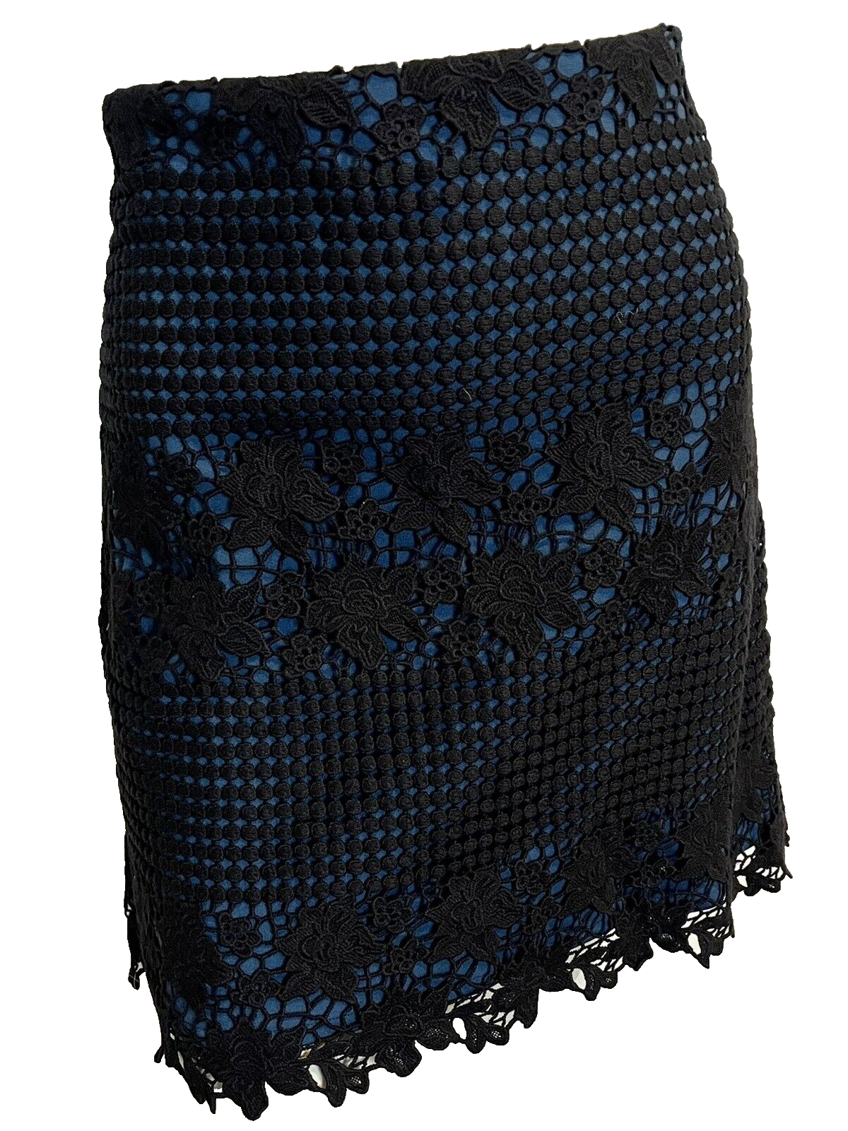 Primary image for Ann Taylor Loft Blue Skirt with Black Lace Overlay Pencil Skirt Size 10