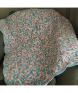 Pink Blue White Pastel Handmade Crochet Afghan Blanket 46&quot; x 42&quot;  Nice Warm - $36.64 CAD