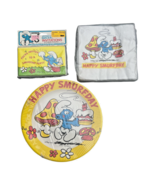 1982 Smurf Birthday Part Set Smurfday 8 Plates 16 Napkins 8 Invitations - $40.10 CAD