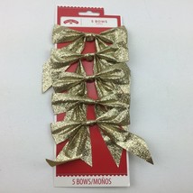 Holiday Time Christmas Bows 5 Count Indoor Decor Gold Glitter Sparkles - £11.98 GBP