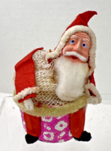 OLD Santa Christmas Candy Container Pink Floral Foil Base Netting Bag Pa... - $1,241.51 MXN