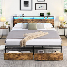 Queen Bed Frame, Storage Headboard with Charging Station, Solid and Stable - £150.11 GBP