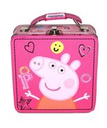 Peppa Pig Pink Metal Lunch Box Tin 6” X 6” Animation Cartoon British Col... - $175.26 MXN