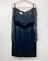 Vintage Liancarlo Dress Womens 10 Used Black Lace Sequins Beaded Lined C... - £23.59 GBP