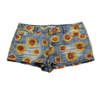 Hot kiss Shorts Womens 13 Blue Hot Pants Mid Rise Button Zip Denim Flora... - $18.69