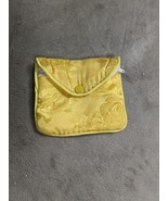 Yellow With Gold Flowers Chinese Fabric Coin Bag Zipper Gift Bag 3&quot; x 3.5” - $7.98