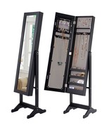 Black Wood Jewelry Storage Cabinet Freestanding Floor Mirror - $6,020.96 MXN