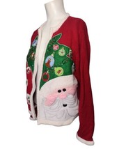 Heirloom Collectibles Open Cardigan Christmas Sweater Sz L Vtg Santa Kit... - £12.84 GBP