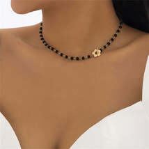 Black &amp; 18K Gold-Plated Flower Choker Necklace - £2.39 GBP