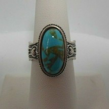 Stamped S925 Faux Turquoise Cabochon Ring Heart Size 8 - £14.73 GBP