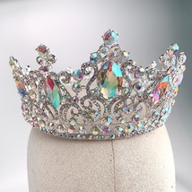 Fashion AB color Tiara Crowns Crystal Queen Princess Diadem Bridal Round Crown H - £55.02 GBP