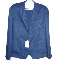 120% Lino Bright Blue Linen Men&#39;s Slim Fit Blazer Jacket Size US 3XL - £170.98 GBP
