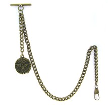 Albert Chain Bronze Pocket Watch Chain for Men US Eagle Badge Fob T Bar AC22 - £8.64 GBP+