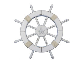 Rustic White Decorative Ship Wheel with Starfish 18&quot;&quot; - £46.73 GBP