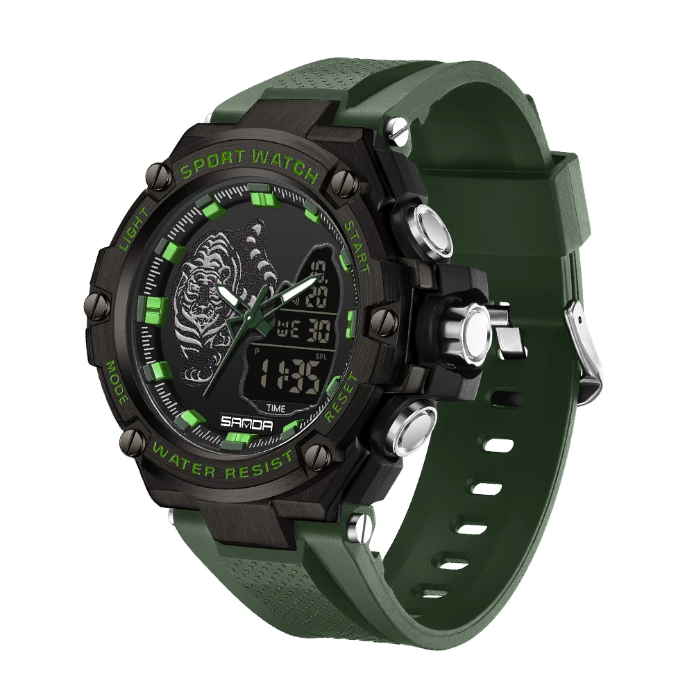 SANDA 2024 New   Men&#39;s  50M Waterproof Dual Display Wristwatch Male Clock Stopwa - £99.58 GBP