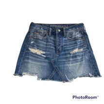 American Eagle Size 2 Distressed Button Fly Jean Skirt 100% Cotton 90s Y2K - £10.96 GBP
