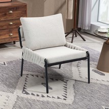 Beige Modern Accent Lounge Chair: Braided Upholstery, Metal Frame Armchair - $2,833.08 MXN