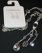 Croft &amp; Barrow Simulated Crystal Cluster Bead Necklace Earring Set Silver Tone - £14.22 GBP