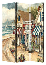 48 X 72 Multi Color Wood Canvas Seaside Town Slate  Screen - $15,149.52 MXN
