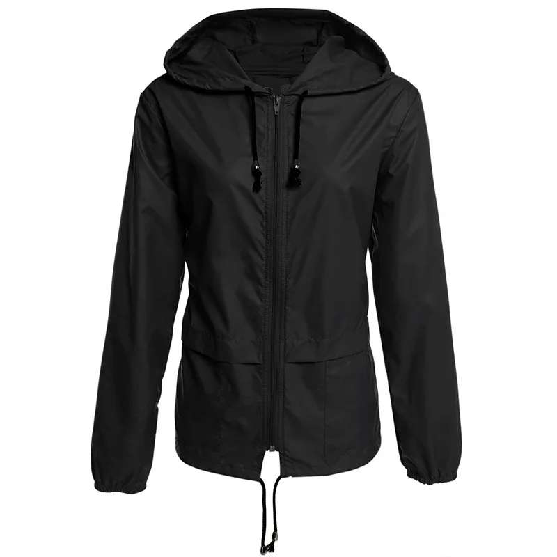 Zipper Hooded Jacket For Women Windbreaker Coat Solid Color y Clothes Light Weig - £119.65 GBP