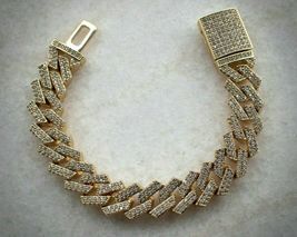 4.50Ct Round Cut Diamond Men&#39;s Stylish Bracelet Yellow Gold 925 Silver Plated - £189.33 GBP