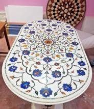 60&quot;x30&quot; Marble Center Dining Table Top Lapis Stone Pietra Dura Art Hallway Decor - £2,008.47 GBP