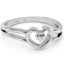 Split Shank Heart-In-Heart Love Ring In Solid 14k White Gold - £194.78 GBP